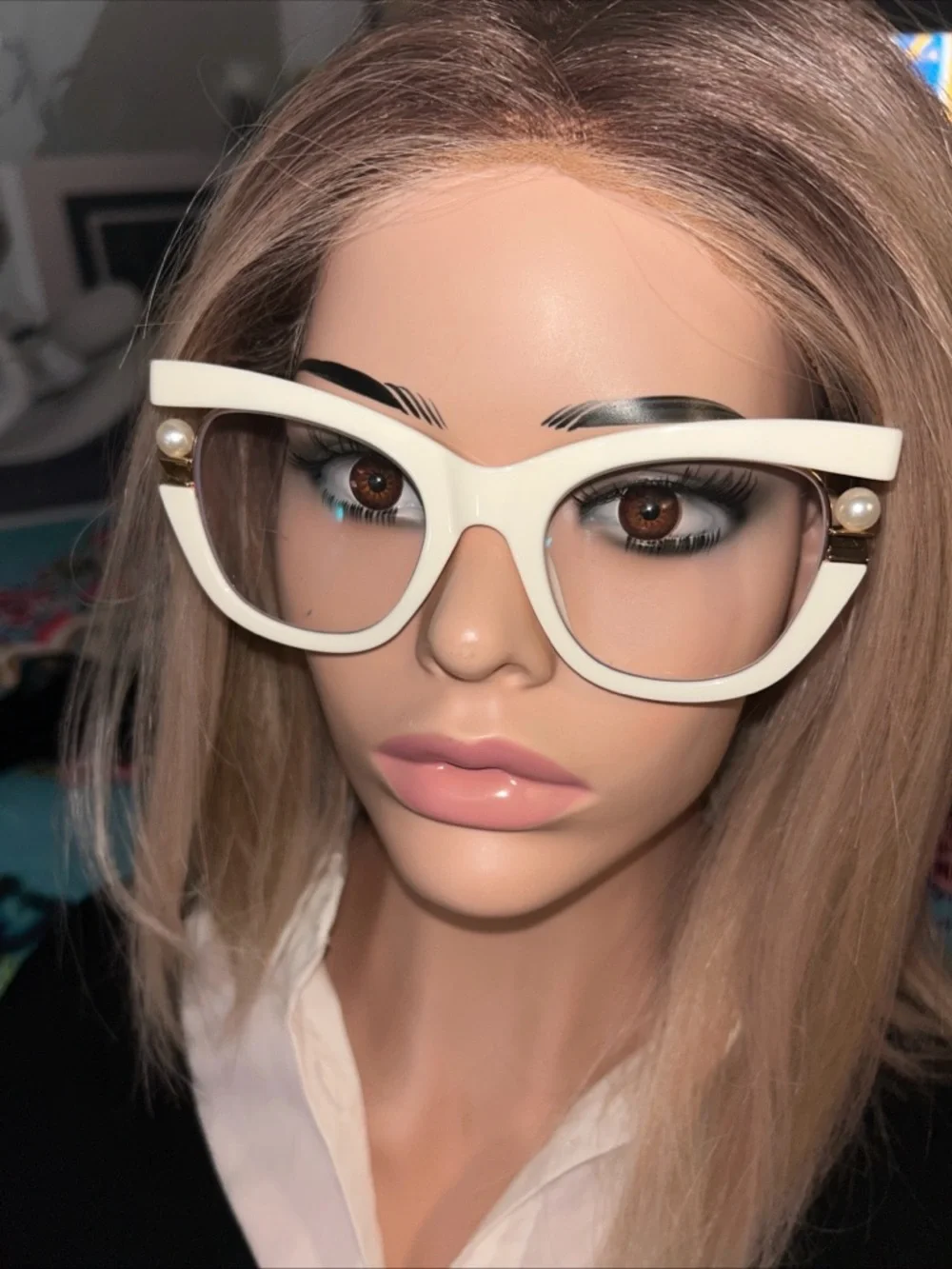 Classic White Cat-Eye Women's Glasses with Pearl Detail 2.25 Reader Progressives